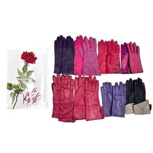 VTG Alpo Italian Leather GLOVES Cashmere womens 6.5/7.5 80s Purple pink red 8 PR